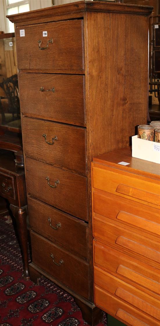 Oak six drawer pillar chest